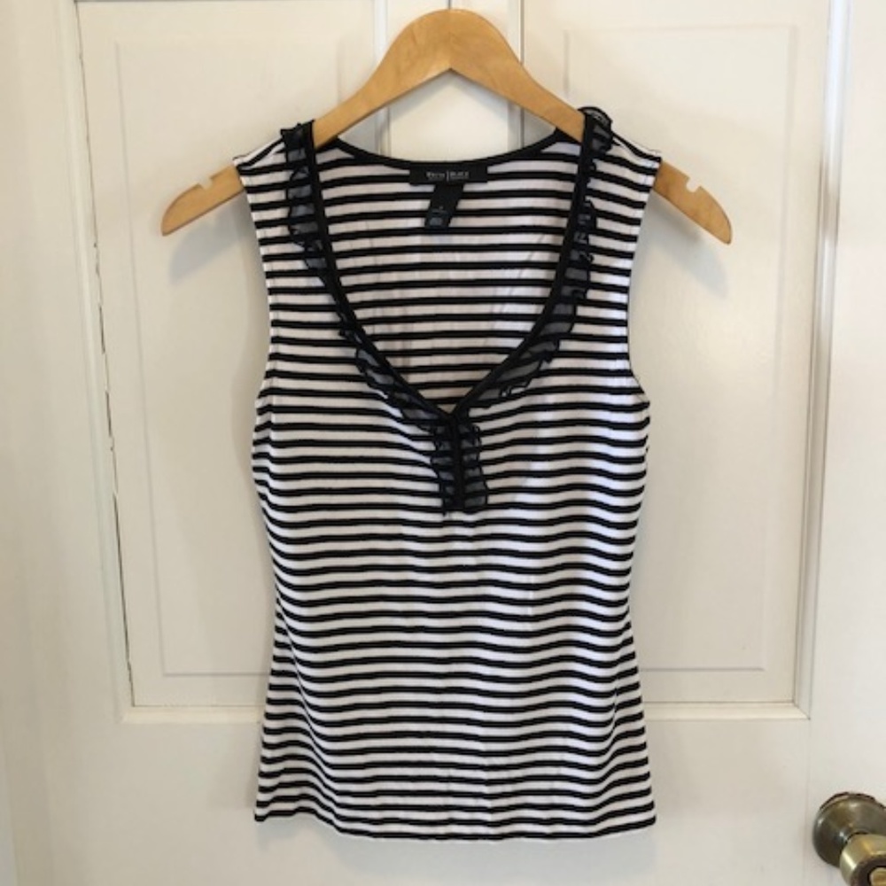 White House shimmer ruffle tank top
